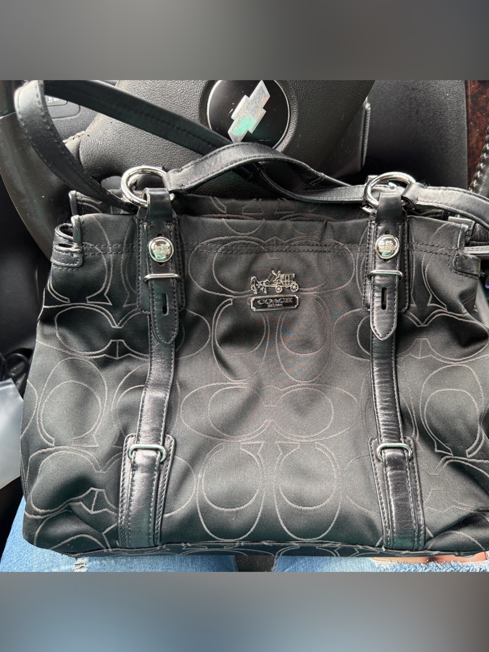 Coach Black Signature Monogram Messenger Bag